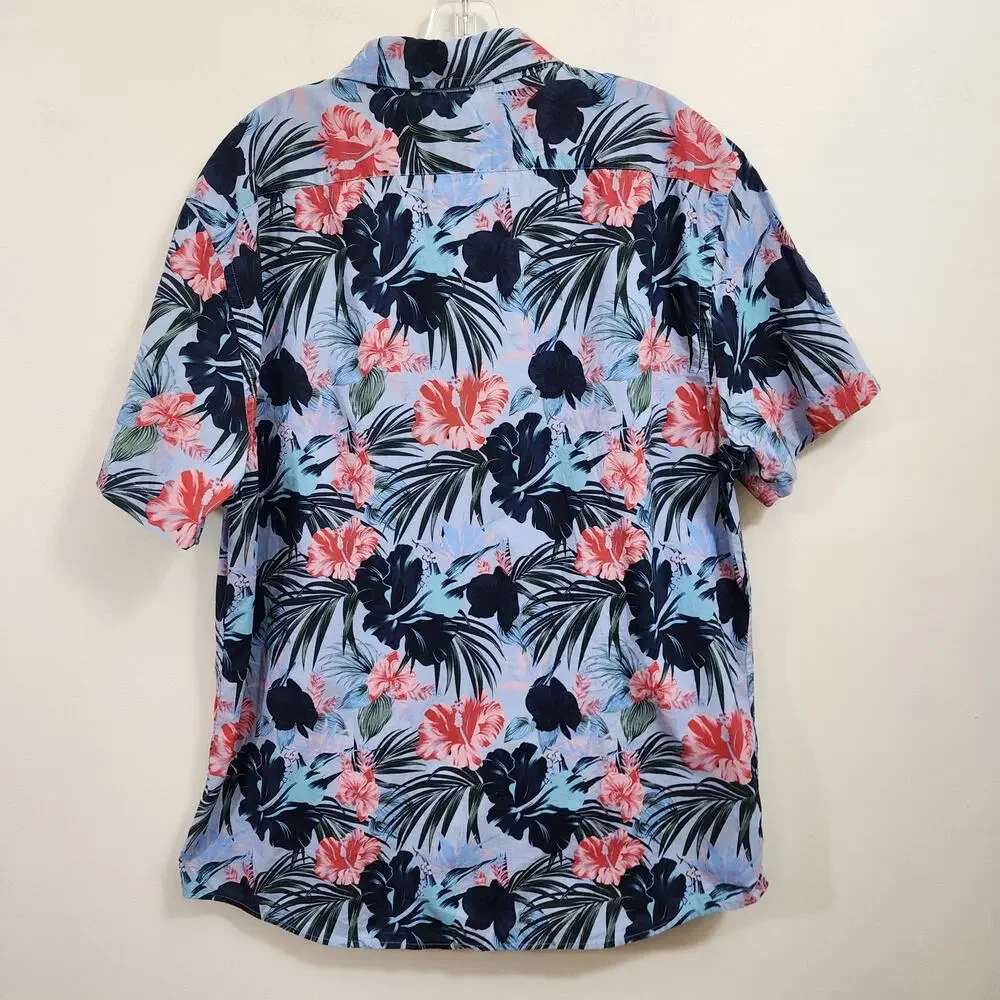 Banana Republic factory organic cotton hibiscus print Hawaiian shirt men‎ sz XL